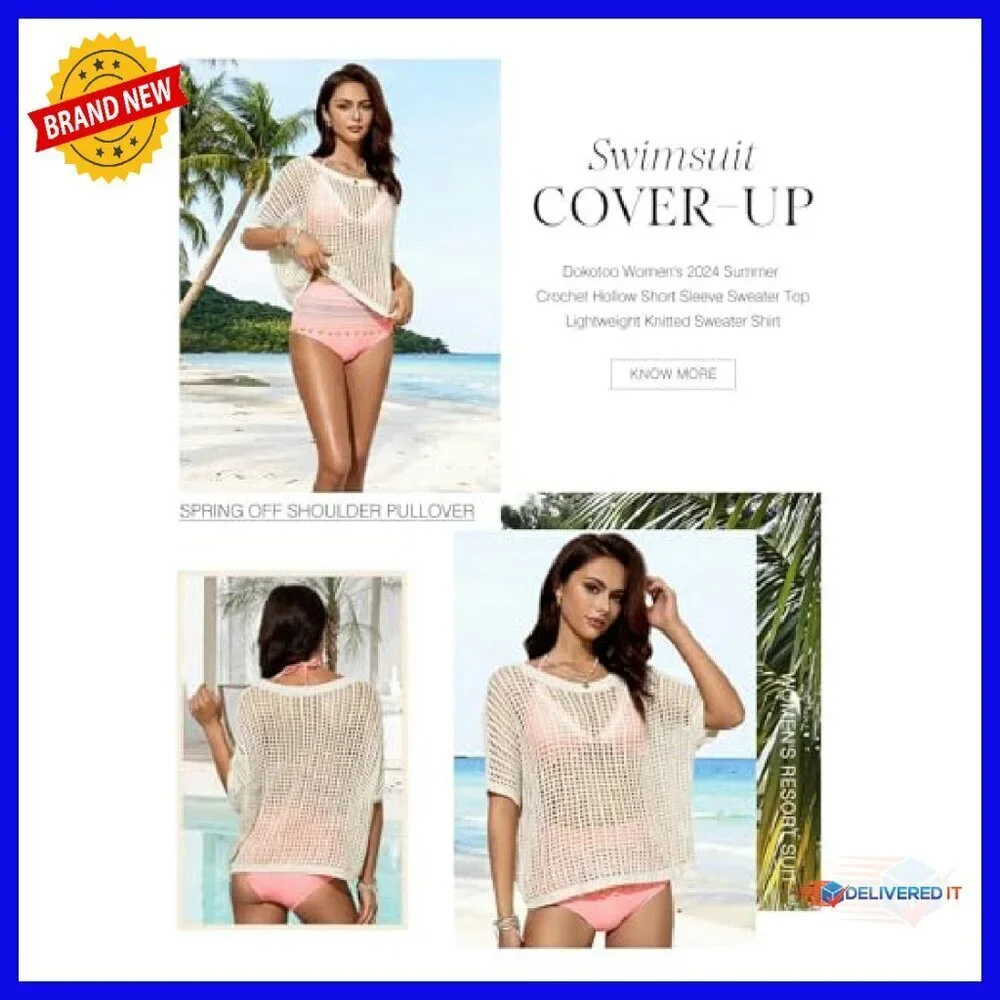 Crochet Hollow Out Sweater Coverup Lightweight Pullover Beach Resort Wear